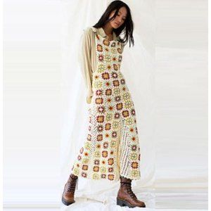 Flook The Label Free People Crystal Crochet Skirtall Dress Sz S Cream Boho Knit